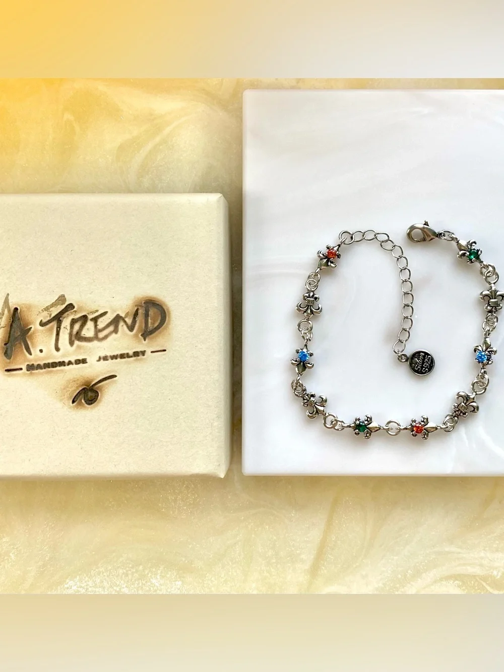S925 Sterling Silver Fleur Bracelet with Multi-Colored Gem Accents